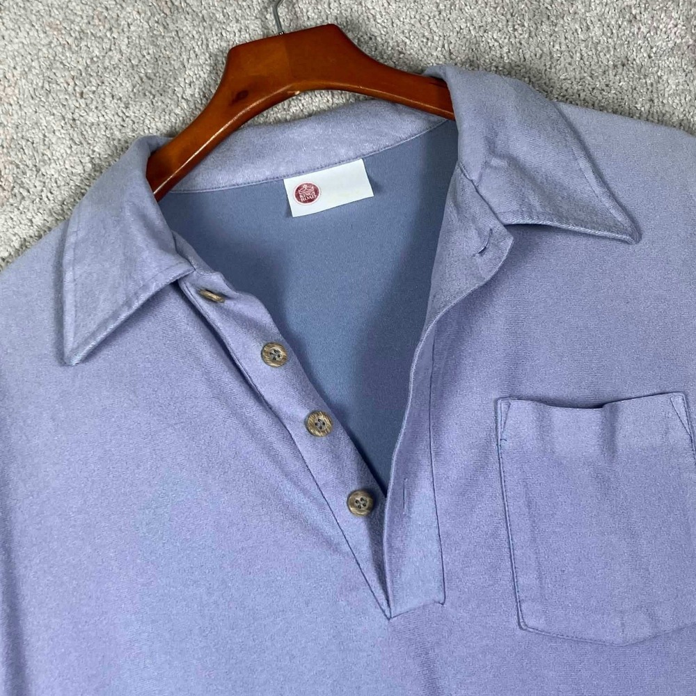 Vintage 70s Kings Road Polo Shirt Men XL Blue Long Sleeve Textured Pocket Dagger